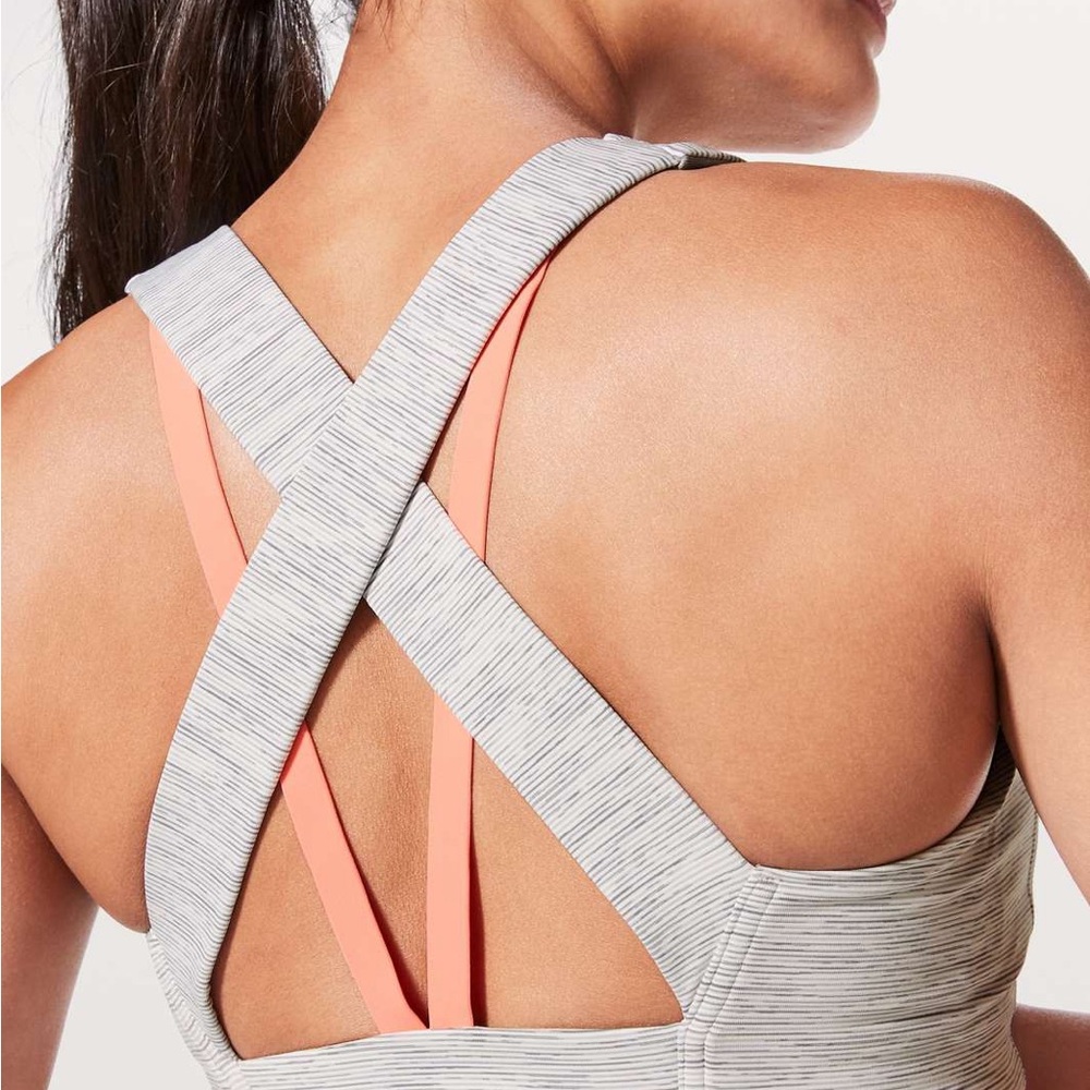 Women's Gray and Coral Strappy Sports Bra